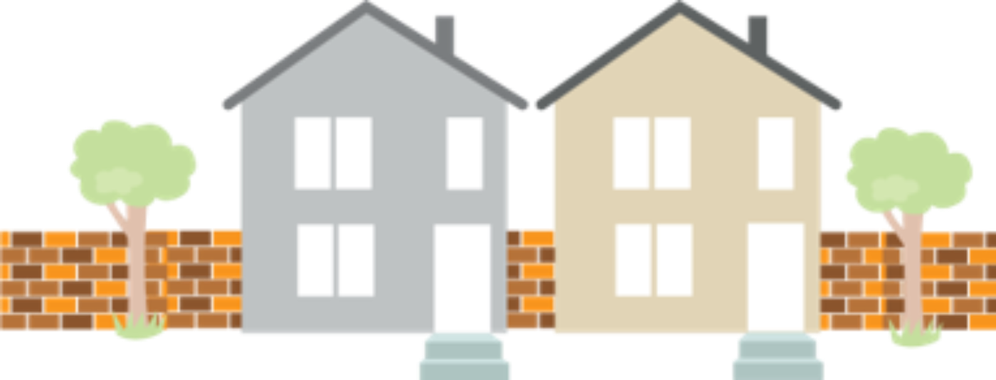 Coloured buildings and trees depicting an accommodation centre.
