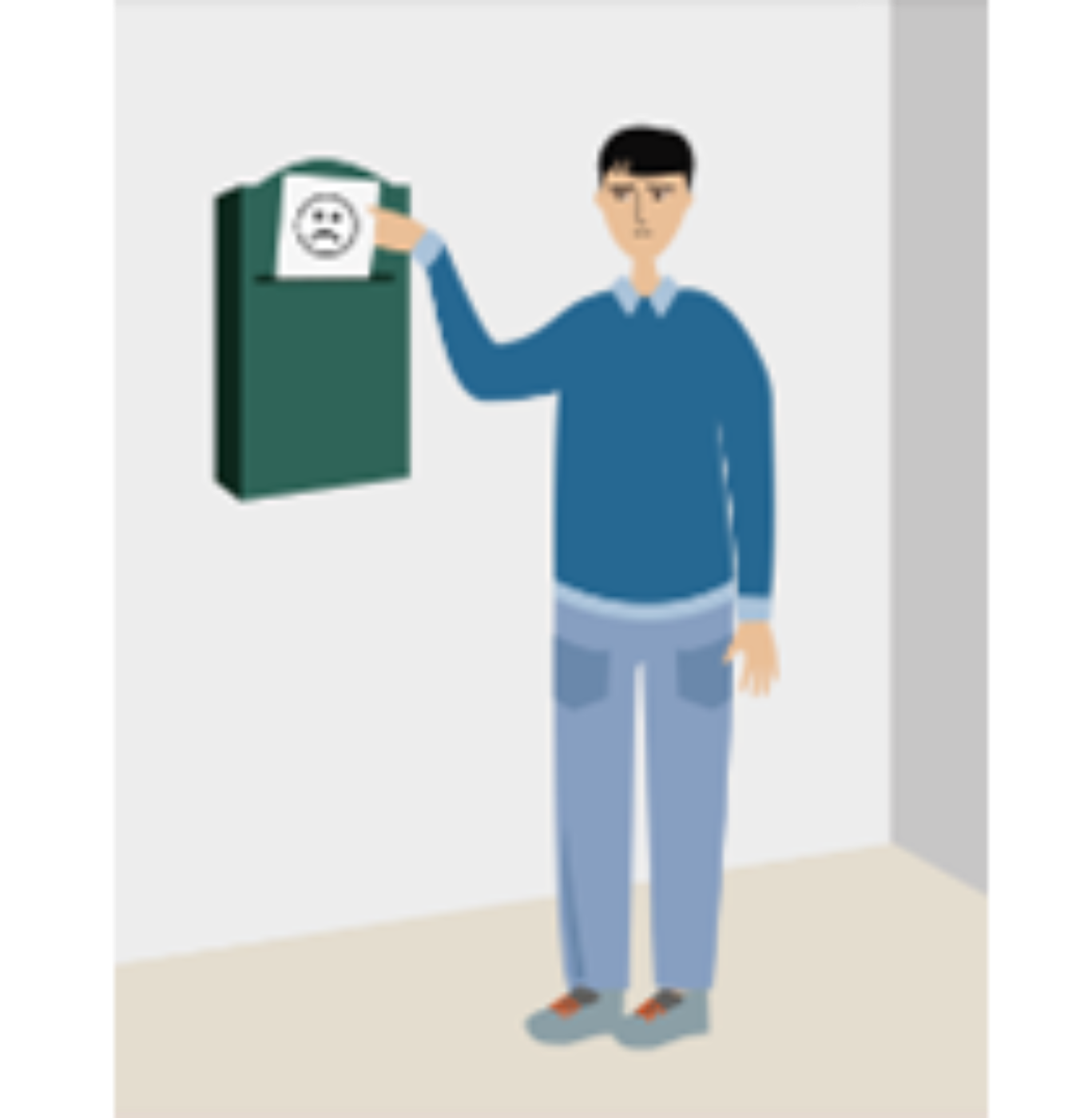 A young man submitting a complaint into a box.