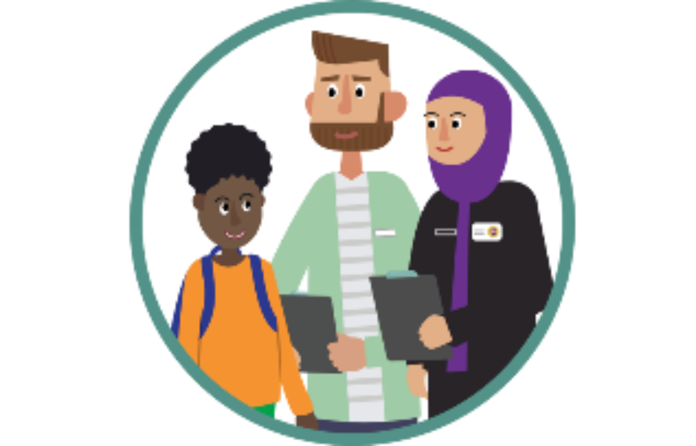 An unaccompanied girl talking with the representative and the interpreter.
