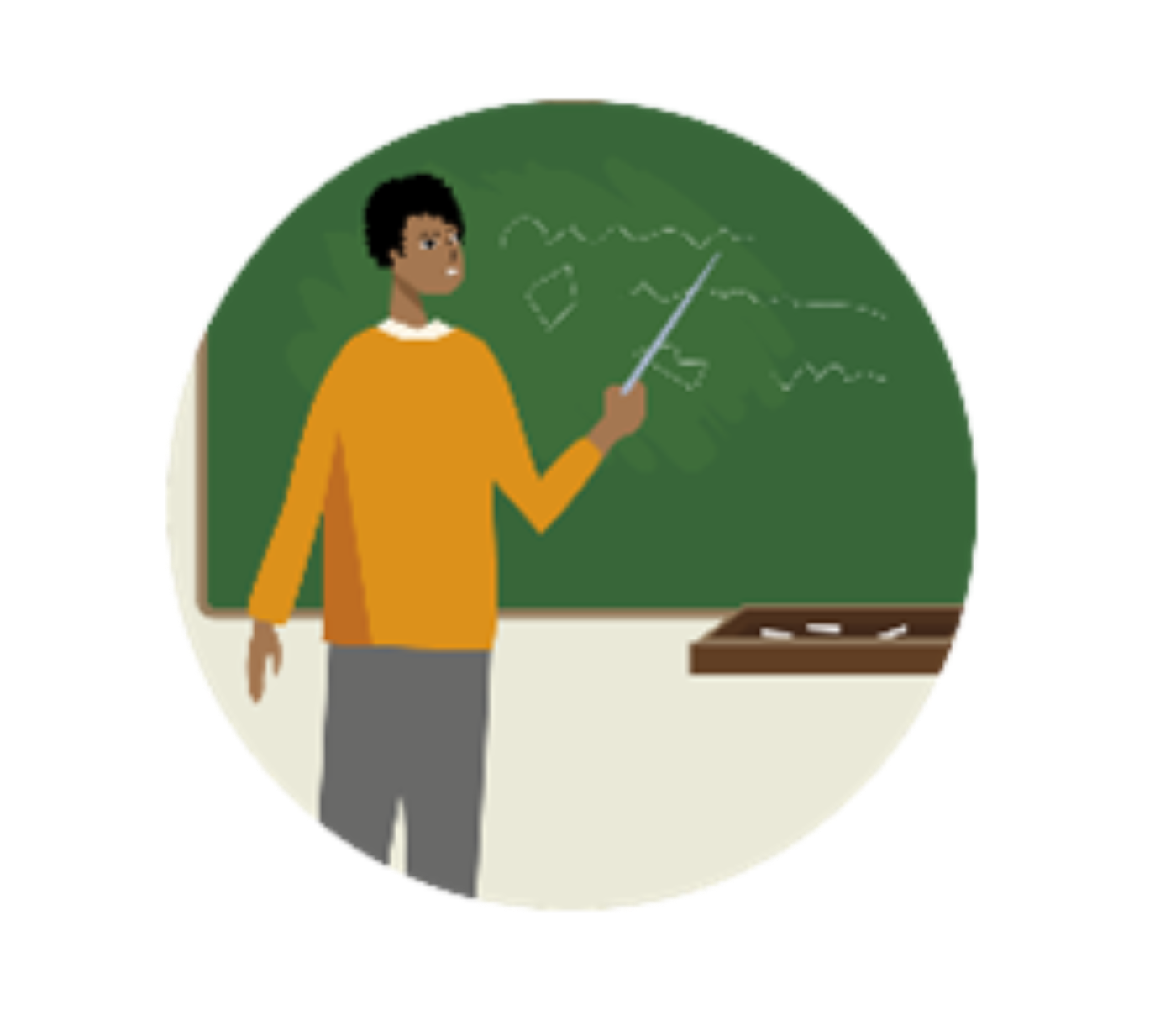 A teacher standing in front of a chalkboard teaching a course.