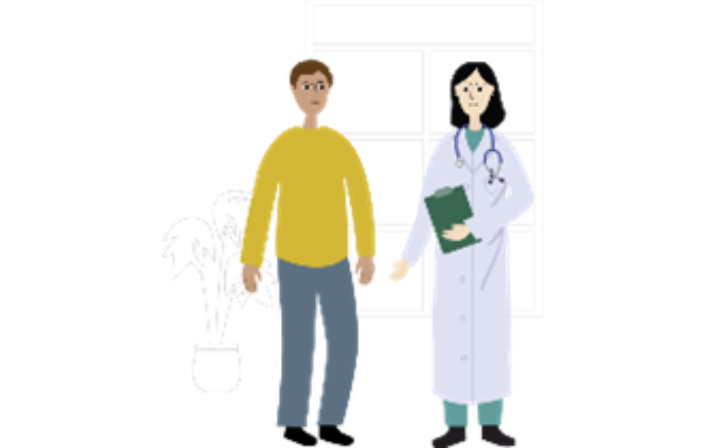 An illustration of a person talking to a doctor for the medical examination. 