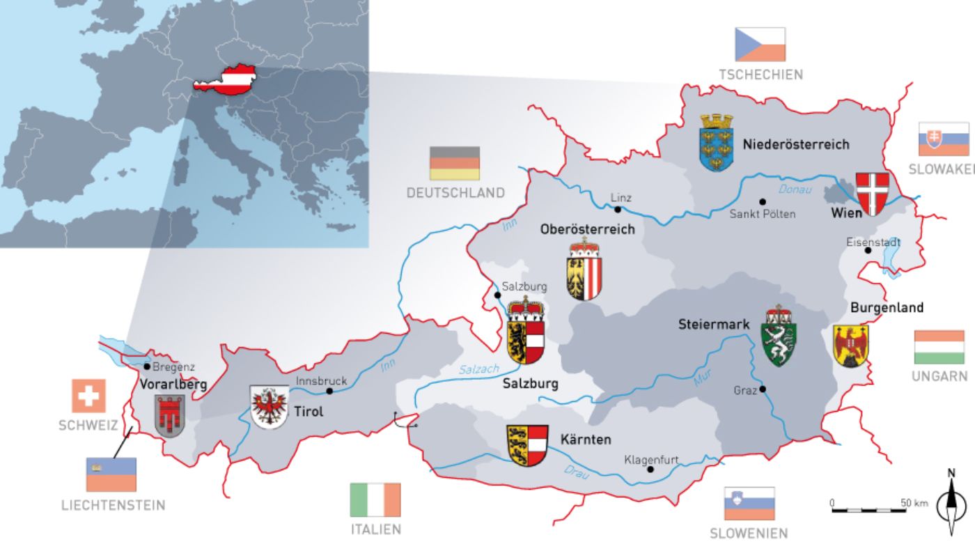 Map of Austria with the federal provinces 
